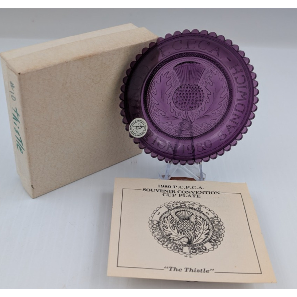 Scottish Thistle Flower Glass Decor Pairpoint Cup Plate Purple PCPCA Convention